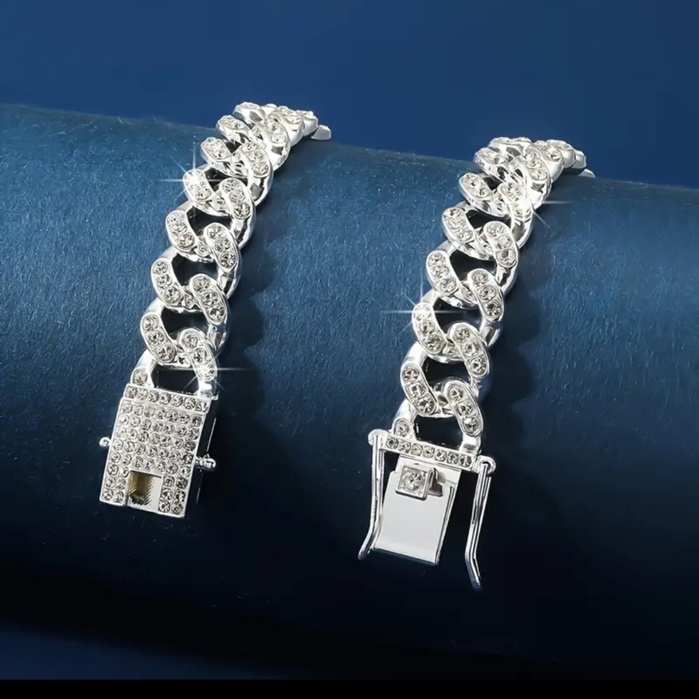 SOLD (Sold elsewhere)Hip Hop Style Cuba Silver Chain Womens Necklace - Picture 5 of 6